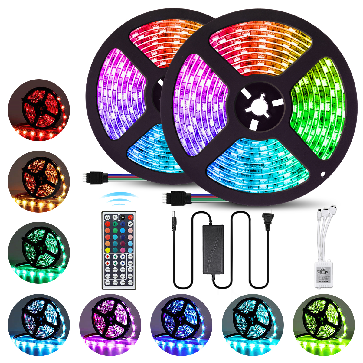 Find 2PCS 5M LED Strip Light IP65 5050 RGB Flexible TV Backlight DC12V With 44Keys Remote Control Power Adapter for Sale on Gipsybee.com with cryptocurrencies