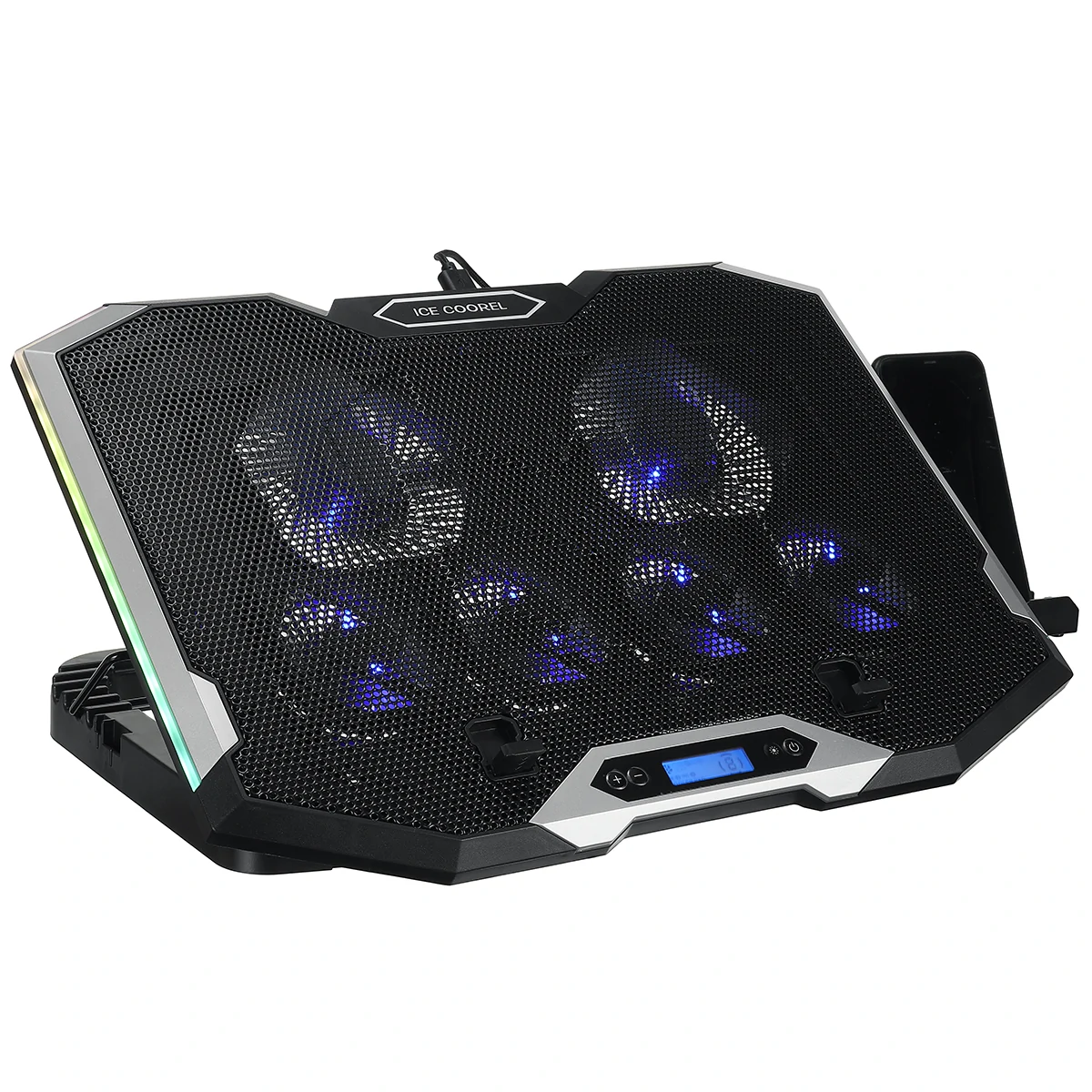 Find 6 Fans Laptop Cooler Stand Riser RGB Cooling Pad Gaming RGB LED Screen with Mobile Phone Holder for Under 21 Laptop for Sale on Gipsybee.com