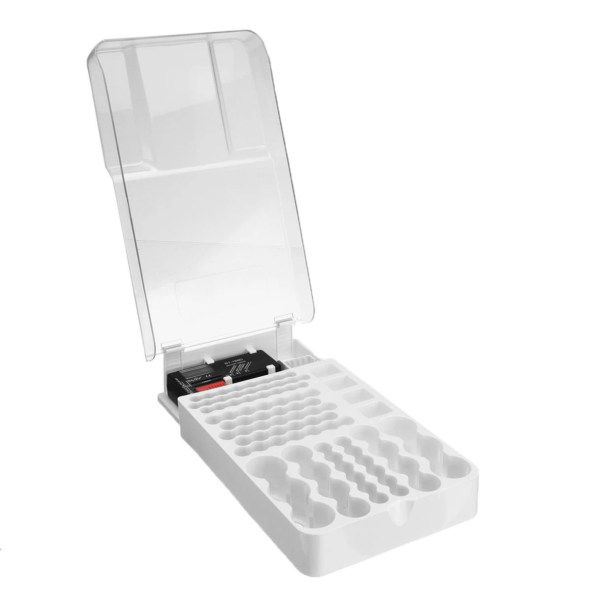 Find 93 Battery Storage Caddy Box Case Holder Organizer Capacity Rack W Tester for Sale on Gipsybee.com