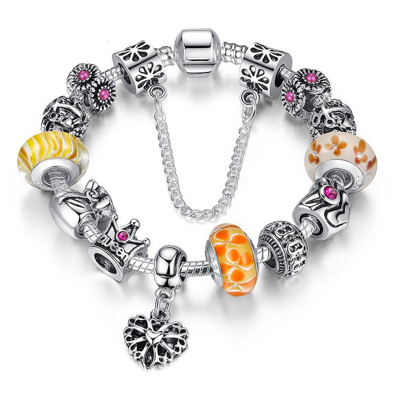 24SHOPZ Tibetan Queen Crown Chain Crystal Rhinestone Glass Beads Bracelet