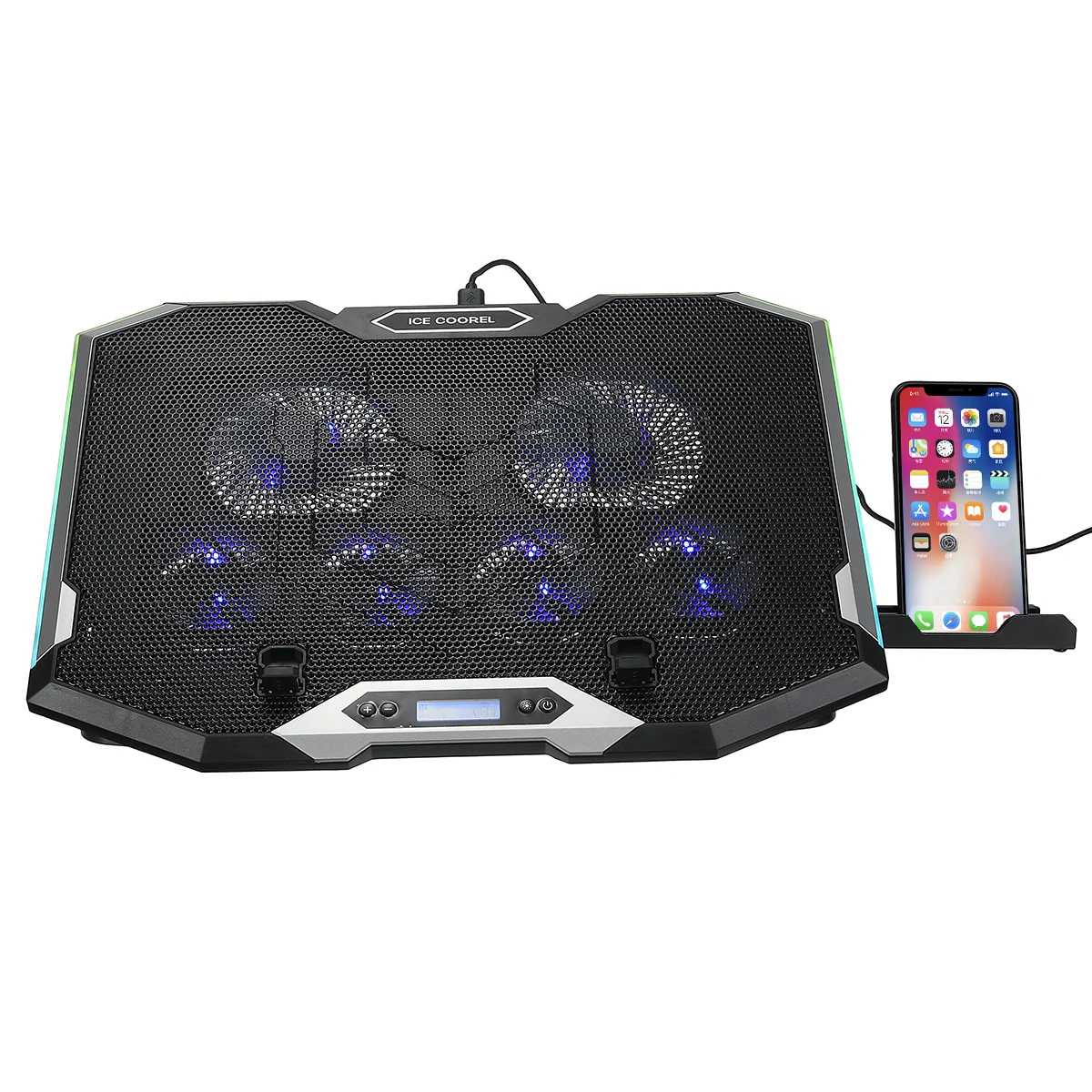 Find 6 Fans Laptop Cooler Stand Riser RGB Cooling Pad Gaming RGB LED Screen with Mobile Phone Holder for Under 21 Laptop for Sale on Gipsybee.com