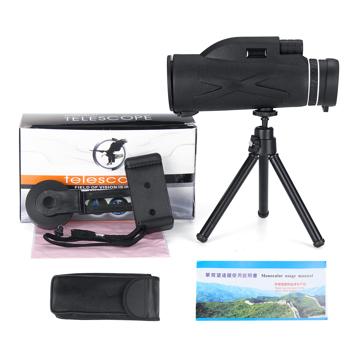 80x100 Magnification Portable Monocular Telescope Powerful Binoculars Zoom Great Handheld Telescope Military HD Professional Hunting 3