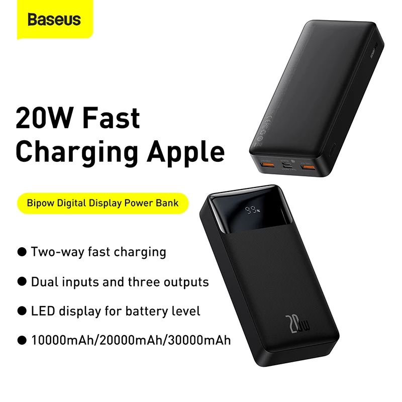 Find Baseus 30000mAh 111Wh 20W PD Power Bank External Battery Power Supply With 20W USB-C PD & 18W USB-A*2 QC3.0 Output FCP AFC Fast Charging For iPhone 13 Pro Max For Samsung Galaxy S21 5G for Sale on Gipsybee.com with cryptocurrencies