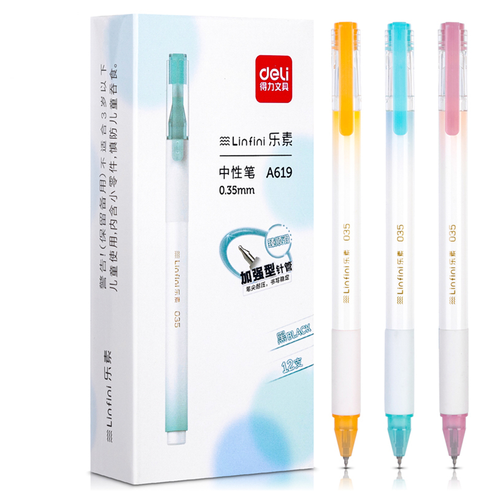 Find Deli A619 12Pcs Netural Pen Set 0.35mm Enhanced Needle Nib Colorful Shell Gel Pen Student Writing Notes Taking Signing Pen Black Ink For School Office for Sale on Gipsybee.com with cryptocurrencies