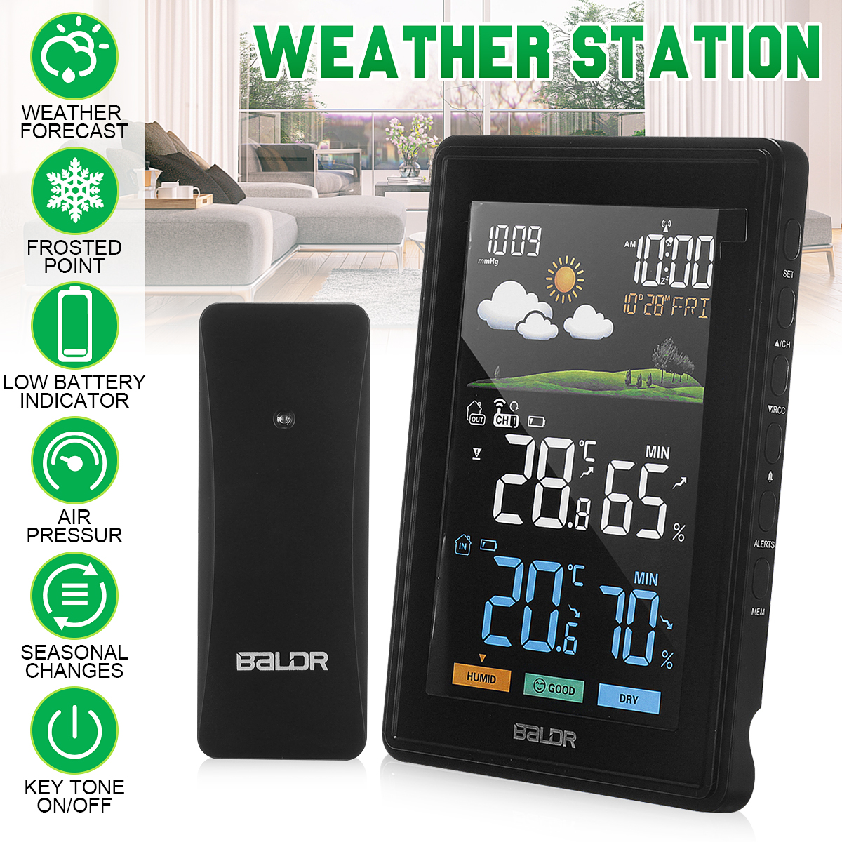Find Wireless Weather Station Thermohygrometer Weather Forecast Alarm Clock Perpetual Calendar Moon Phase for Sale on Gipsybee.com with cryptocurrencies