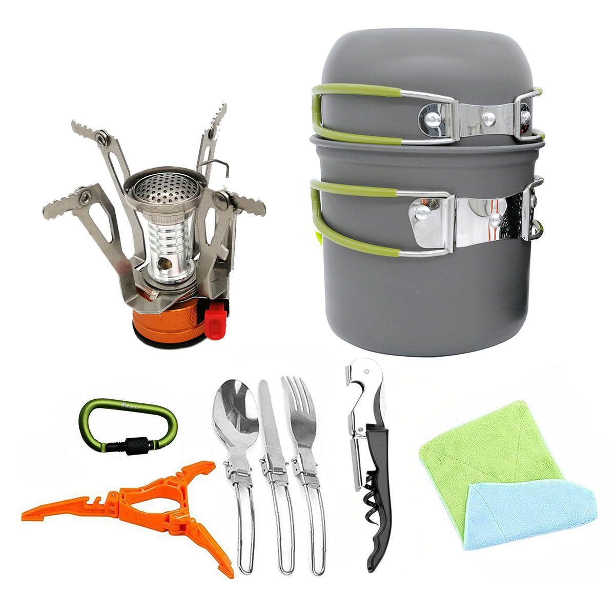 Find Portable Backpacking Outdoor Picnic Set Hiking Cookware Camping Pot Bowl Stove Set Burner for Sale on Gipsybee.com with cryptocurrencies