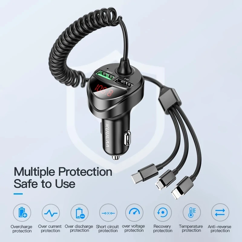 Find KUULAA 2 Port USB Car Charger Adapter With Type C/Micro USB/iP Port Cable Fast Charging For iPhone 13 13 Mini 13 Pro Max OnePlus 9Pro Xiaomi Mi10 for Sale on Gipsybee.com