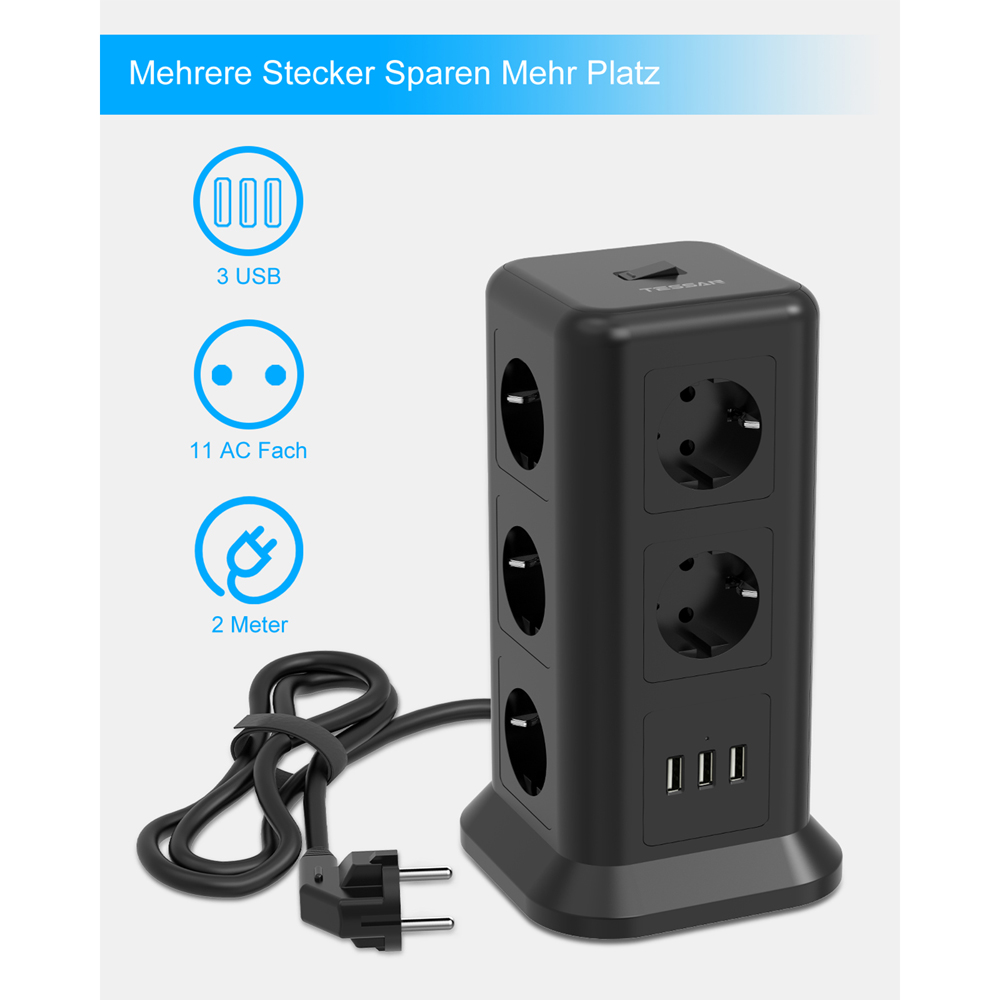Find Tessan TPS01 EU 14 in 1 Multi Socket 2500W Power Strip with 11 Gang and 3 USB Socket Tower with Switch Power Strip Multiple Plug with Overload Protection Distribution Socket for Home Office for Sale on Gipsybee.com with cryptocurrencies