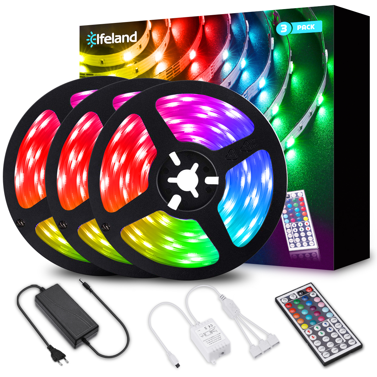 Find Elfeland 3 4M 5050 RGB LED Strip Light Non Waterproof Controller Remote Control 12V 5A Power Supply for Sale on Gipsybee.com with cryptocurrencies