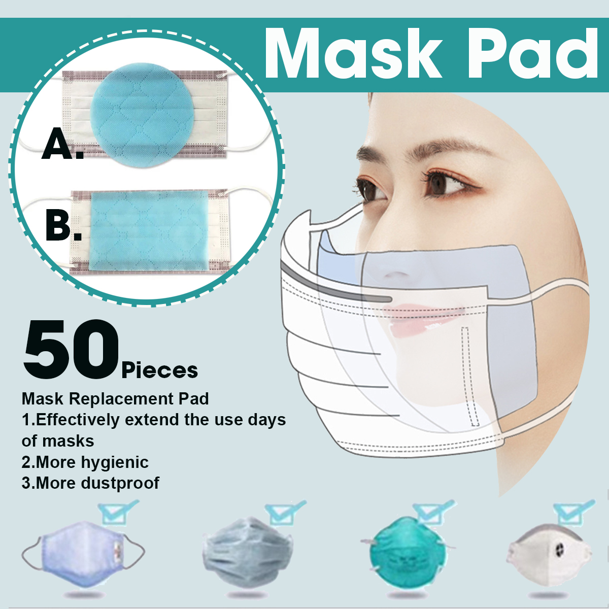 Find 50Pcs Disposable Mask Gasket Replacement Pad for Anti-Dust Filter Protection for Sale on Gipsybee.com with cryptocurrencies