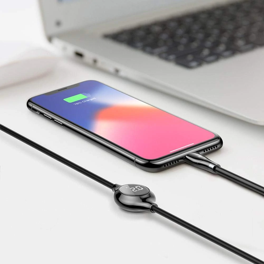 Find Baseus Big Eye Digital Display Charging Data Cable 480Mbps 8 Pin 2A for iPhone 12/ 12Pro for iPhone 13 for Sale on Gipsybee.com