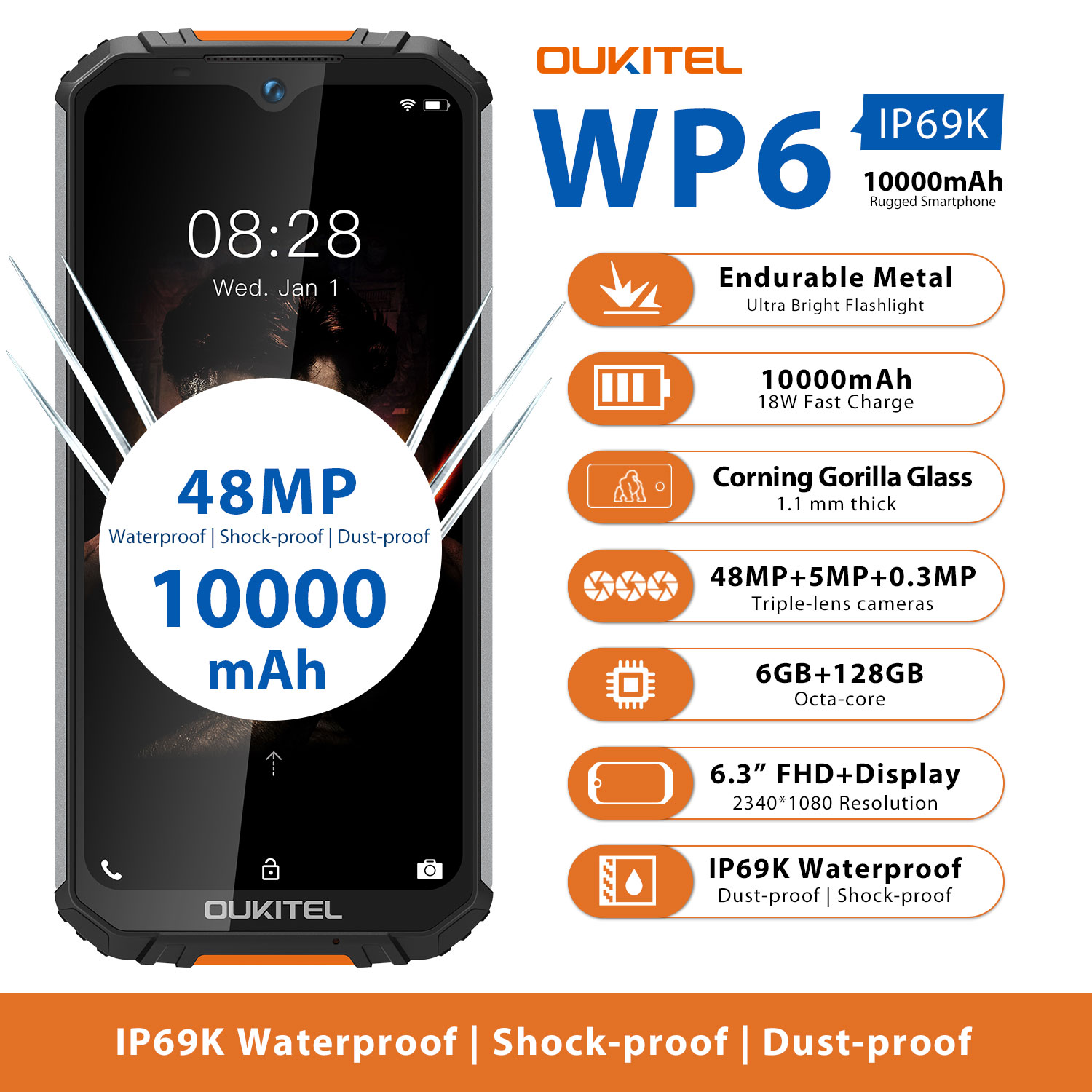 Find OUKITEL WP6 Global Version 6 3 inch FHD IP68 Waterproof 10000mAh 48MP Triple Rear Camera 6GB 128GB Helio P70 4G Smartphone for Sale on Gipsybee.com with cryptocurrencies