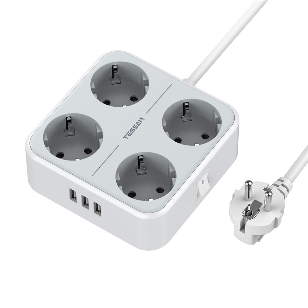 Find TESSAN TS 302 DE 2500W Wired USB Socket Power Strip German/EU Plug with 4 AC Outlets/3 USB Charger Adapter Overload Protection Portable Outlets for Sale on Gipsybee.com with cryptocurrencies