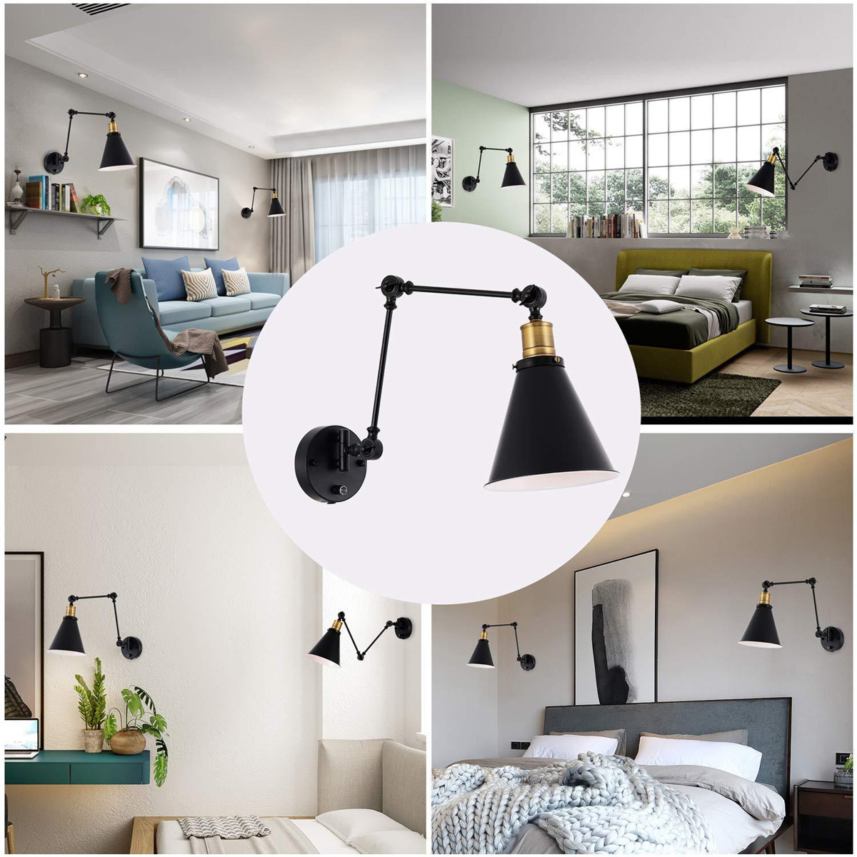 Find 1/2Pcs Swing Arm Wall Lamp 110V Industrial Plug In LED Light Corded Wall Black Finish Without Bulbs for Sale on Gipsybee.com with cryptocurrencies