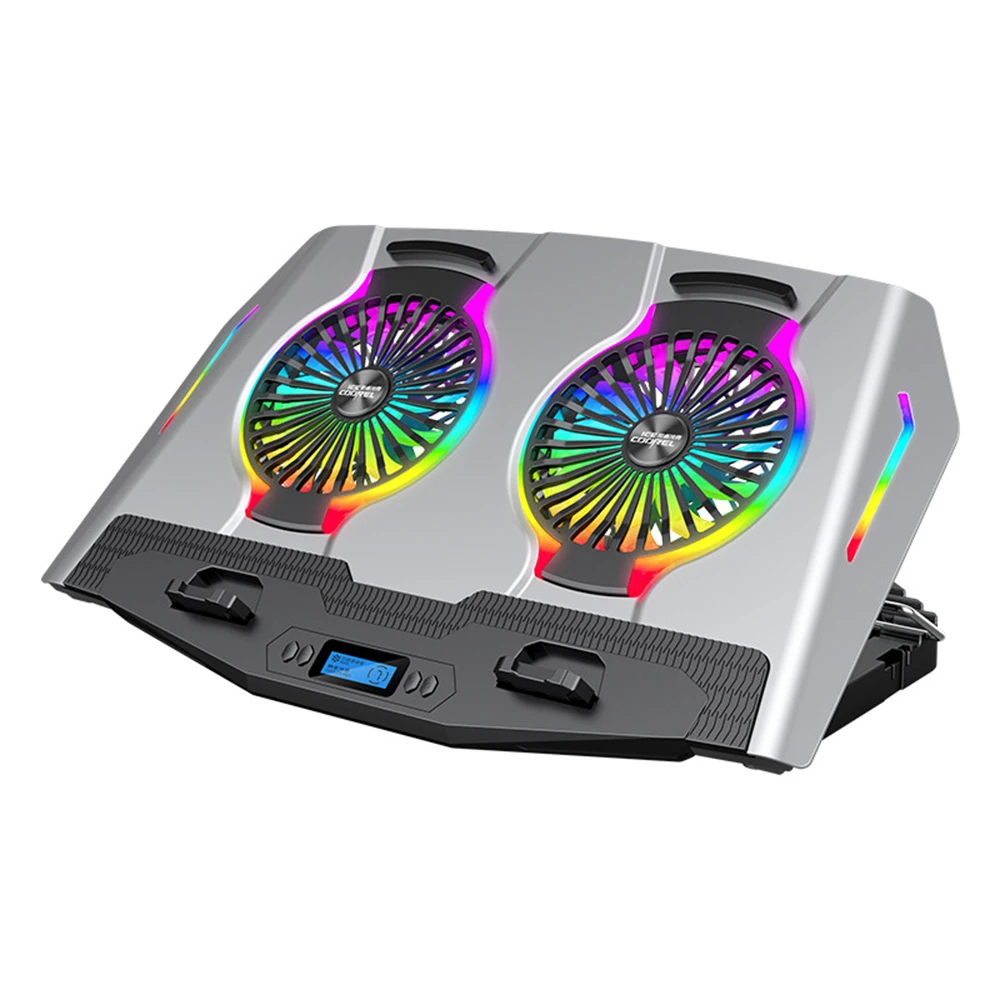 Find ICE COOREL Laptop Cooling Pads for Up to 21 inches Laptop with Aluminum Alloy Surface Adjustable Height and Wind Speed RGB Light Quiet Double Fans Two USB Ports and One Phone Stand for Sale on Gipsybee.com