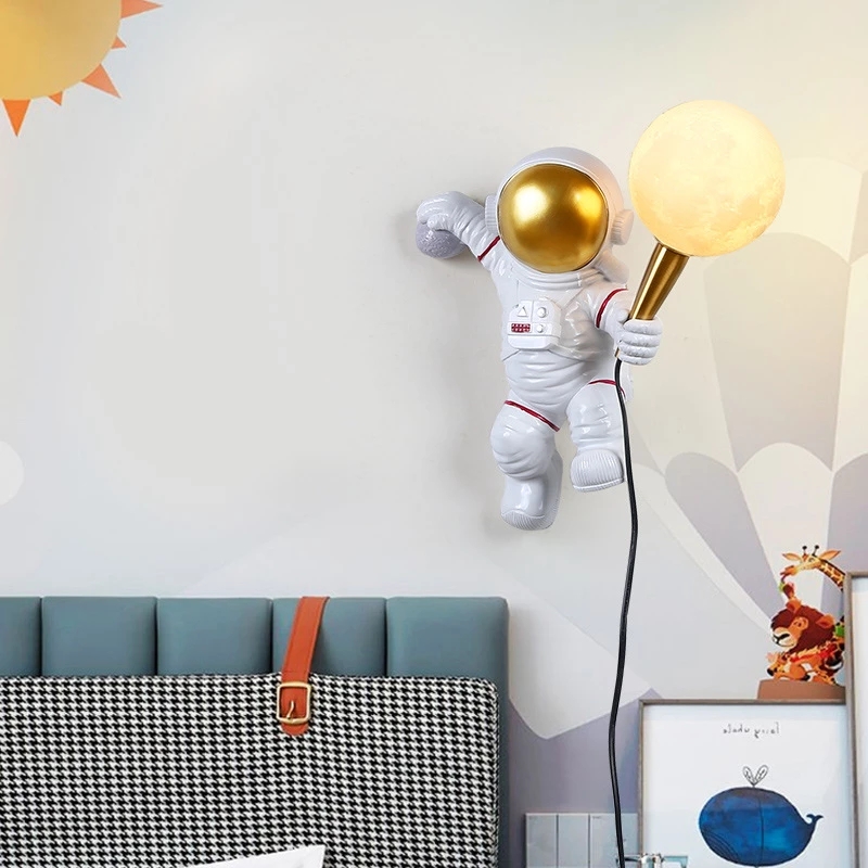 Find Nordic LED Personality Astronaut Moon Childrens Room Wall Lamp Desk Lamp Bedroom Study Balcony Aisle Lamp Decoration for Sale on Gipsybee.com with cryptocurrencies