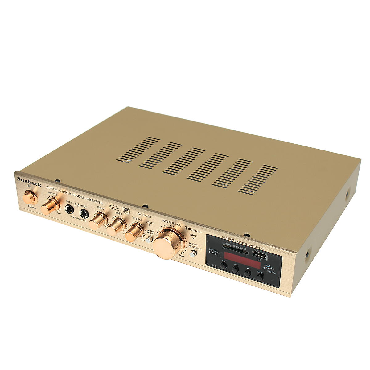 Find Sunbuck AV 298BT bluetooth 5 Channel FM 1200W 220V Amplifier with Remote Control Support SD MMC USB for Sale on Gipsybee.com with cryptocurrencies