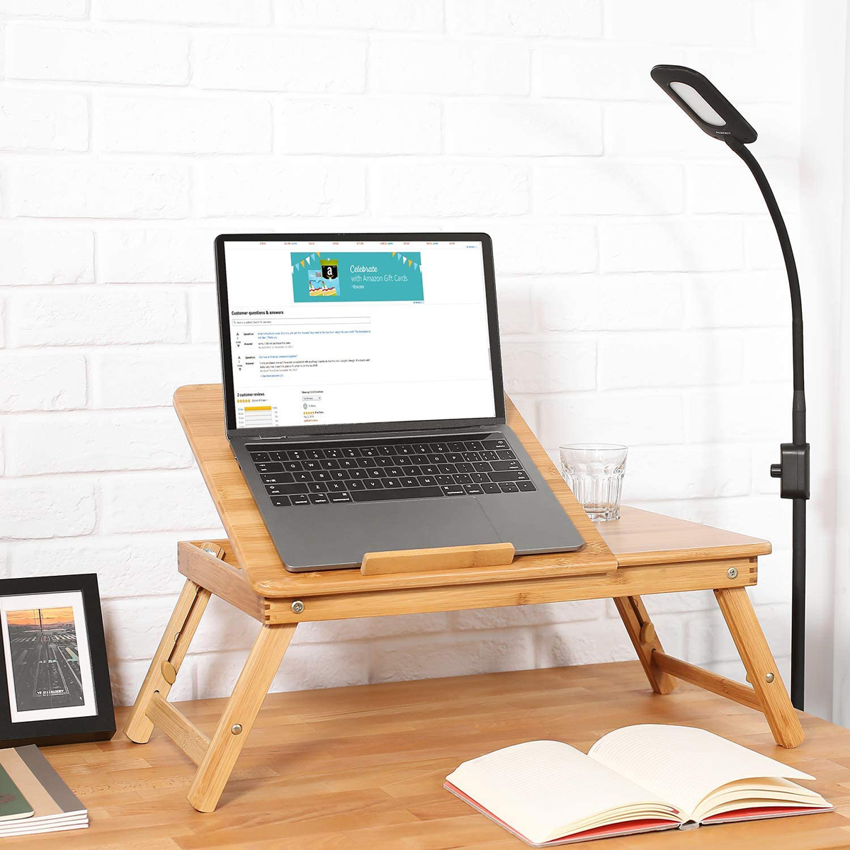Find Bamboo Laptop Desk Stand Lap Desk Table Flower Pattern Foldable Breakfast Serving Bed Tray with Storage Drawer with Adjustable Leg for Sale on Gipsybee.com with cryptocurrencies