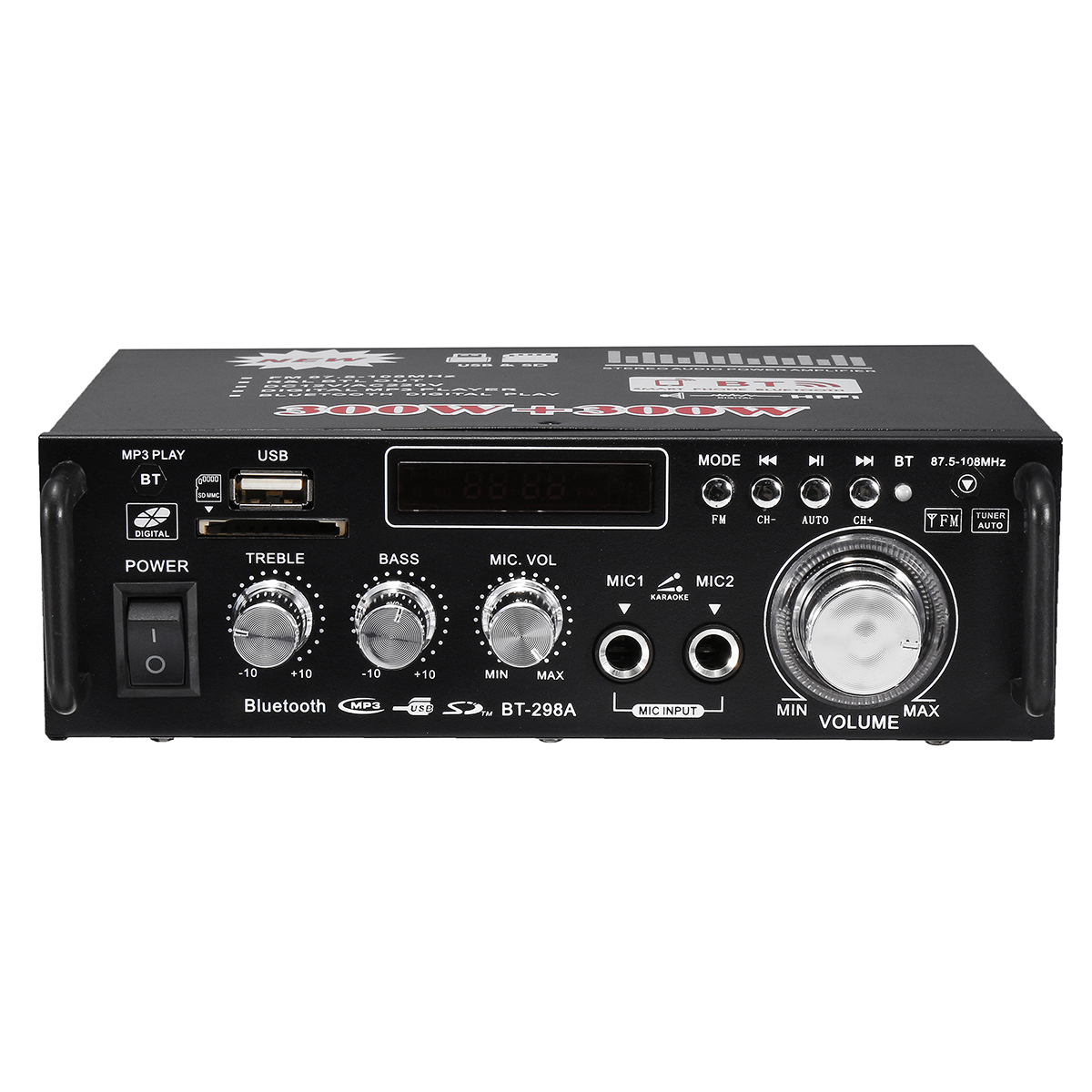 Find BT 298A 12V 220V HIFI Audio Stereo Power Amplifier bluetooth FM Radio 2CH 600W for Sale on Gipsybee.com with cryptocurrencies