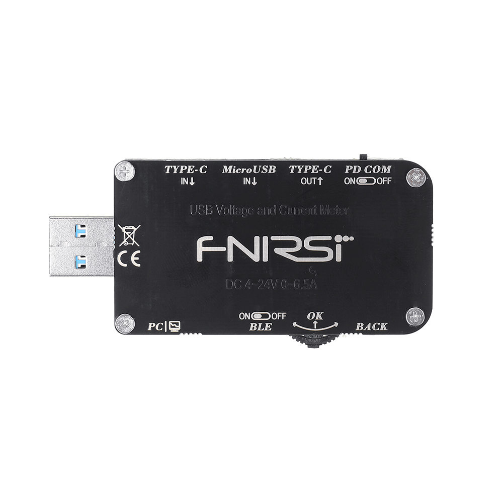 Tester USB Misuratore di tensione USB, FNB48S PD Trigger Voltmetro USB 3.0 Tensione e Corrente Tester DC 4-24V 6.5A USB C Multimetro PPS 5
