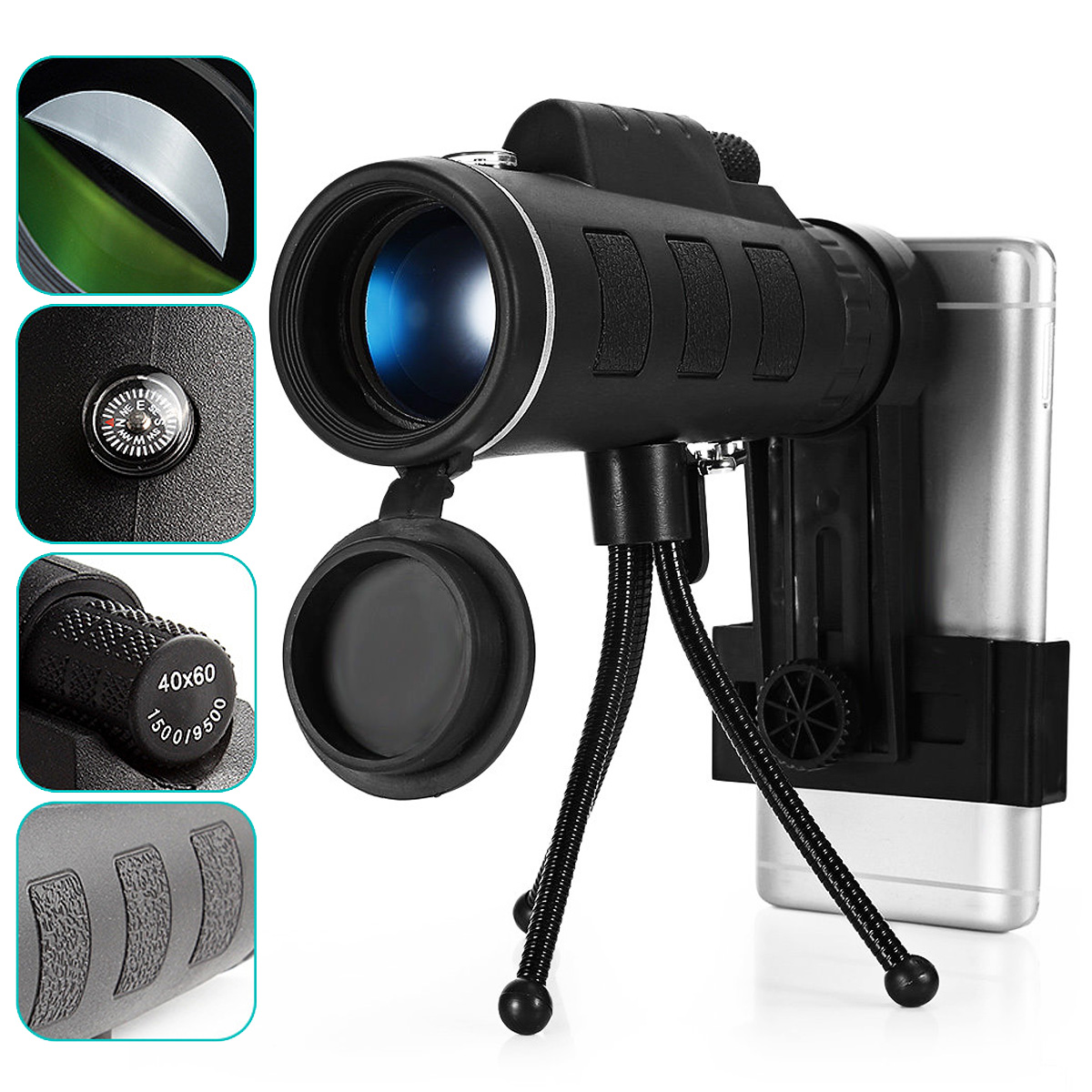 Find HD Ajustable Waterproof 40X60 Zoom Optical Lens Monocular Telescope with Holder For Outdoor Camping Traveling for Sale on Gipsybee.com with cryptocurrencies