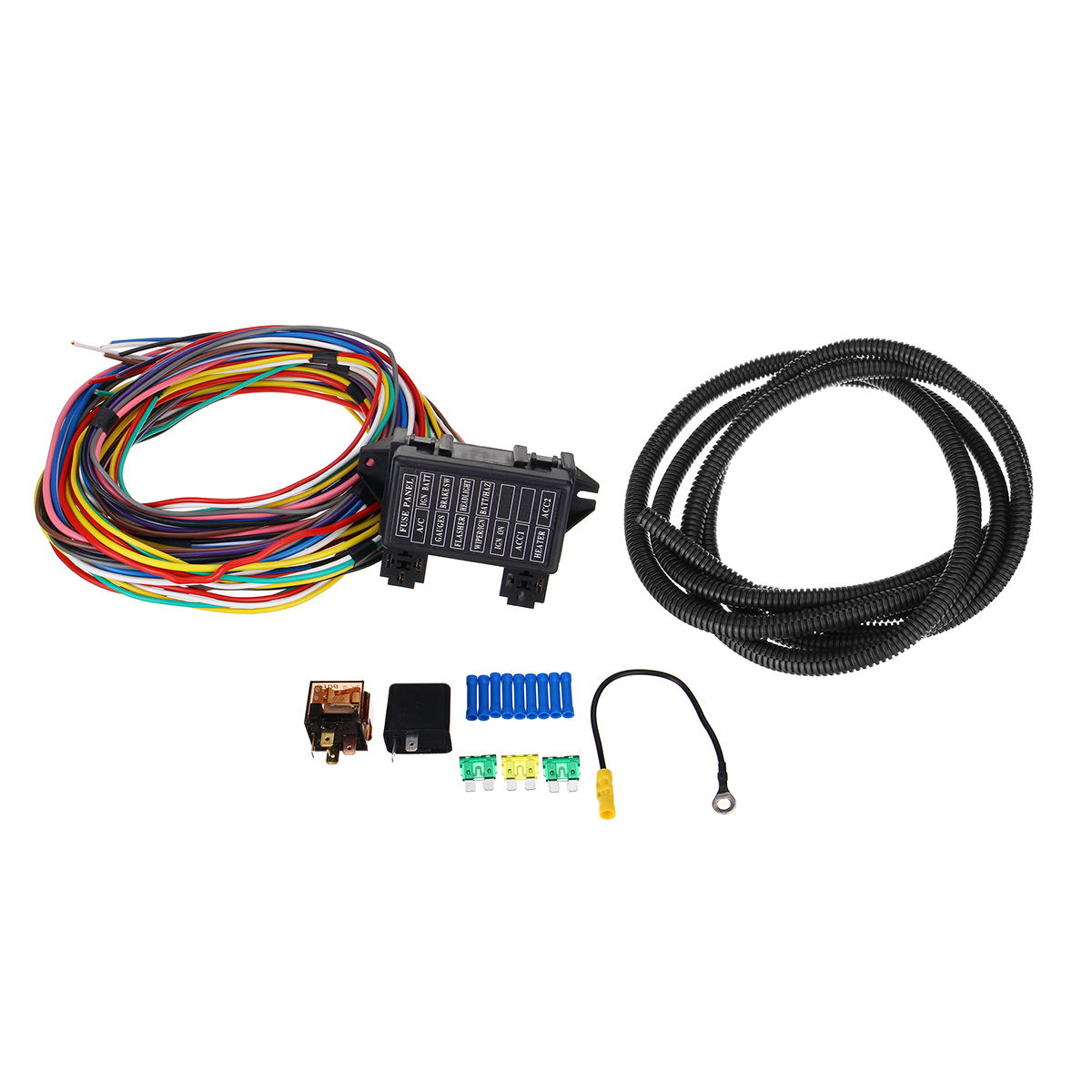 Find 14 Circuit Universal Wiring Harness Bumper Wire Kit 12V Durability Car Hot Rod Street Rod XL Wires for Sale on Gipsybee.com with cryptocurrencies