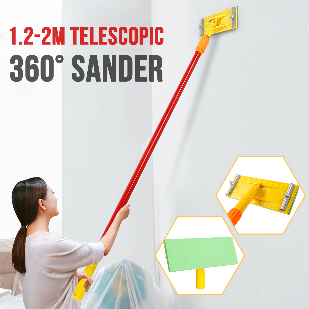 Find 1 2m Adjustable Telescopic Handle Mop Retractable Pole Stick Cleaning Brush Sander Head Bracket Washing Baseboard Cleaning for Sale on Gipsybee.com with cryptocurrencies