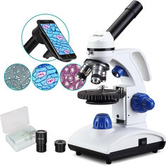 [US Direct] ESSLNB ES1045 Микроскоп 1000X Детский Микроскоп с светодиодной биологической осветительной системой и препаратами для телефона, все-металлическими оптическими стеклами