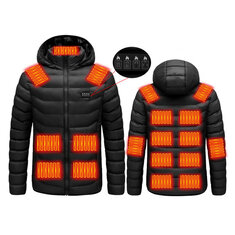Verwarmde jas voor mannen en vrouwen voor de winter, met USB-verwarming in 19 gebieden, 4 schakelaars, 3 temperatuurregelaars en een buitenbekleding voor sportkleding.