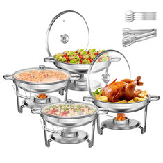 Warmounts 4er-Pack Chafing Dish Buffet Set, 5QT runde Buffet-Server und -Wärmer-Set, Edelstahl-Catering-Food-Wärmer mit Glasdeckel und Halter für Partys, Zuhause, Garten, Hochzeit