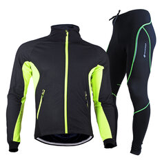 NUCKILY Heren Fietskleding Thermische Fleece Fietsjack Set Waterdicht Winddicht Warm Sport Shirt Jas Fietsbroek Set
