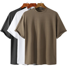 Camiseta casual de cuello redondo y manga corta de color sólido, cómoda y transpirable, camiseta de manga corta para hombre
