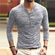Herren Casual Shirt Baumwolle Atmungsaktiv Langarm Bluse Stand Kragen Mode Street-Wear Outdoor Wandern