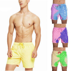 Pantaloncini da mare da uomo che cambiano colore sulla spiaggia, per nuotare e fare surf, pantaloncini a rapida asciugatura.