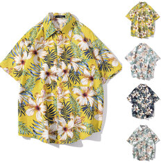 Hombres al aire libre Hawaiano Camisa Manga corta Estampado floral Elegante solapa Camisas sueltas Hombre Streetwear Playa Casual Camisas