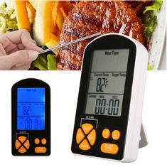 Nhiệt kế số với điều khiển từ xa LCD cho nấu nướng BBQ ngoài trời với bộ định thời và báo động tích hợp, hoạt động bằng pin AAA.
