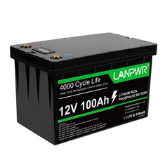 [EU Direct] LANPWR 12V 100Ah LiFePO4 Lithium Battery Pack Backup Power 1280Wh Energy 4000+ Deep Cycles Built-in 100A BMS 24.25lb Light Weight Support in Series Parallel Perfect for Replacing Most of Backup Power RV Boats Solar Trolling Motor Off-Grid