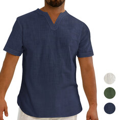 Linen Men's Short Sleeve Summer Cool Comfortable Shirt Tee Loose Tops Outdoor Hiking Holiday