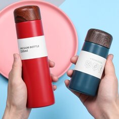 150/250ml Insulated Bottle Wood Grain Mini Cute Stainless Steel Thermos Cup Portable Pocket Vacuum Bottle Mini Coffee Mug with Tea Leak for Home Travel Outdoor