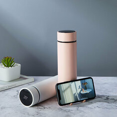 IPRee® 450ml szigetelt csésze intelligens LCD hőmérséklet kijelző telefon tartó vizes palack rozsdamentes acél vákuum termosz kemping utazás