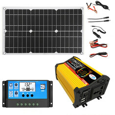 V3.0 18W 12V a 110V/220V Sistema de energia solar portátil 4000W Inversor de energia com 2 portas USB 30A Controlador de carga solar LED Display de tela