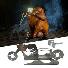 oporte portátil para asar pollo en la parrilla, en el horno, en forma de motocicleta de acero inoxidable para barbacoa.