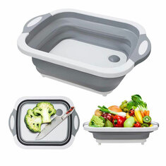 IPRee® Tábua de cortar de cozinha dobrável de 7L Cesta de lavagem multifuncional para frutas e legumes com escorredor