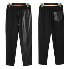 INCERUN Men Pants Drawstring PU Leather Patchwork Party Nightclub Trousers Joggers Skinny Chic Fashion Pantalones Hombre