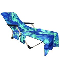 Toalla de playa plegable de 210 x 75 cm con sujeción para silla, toalla tie-dye multi-bolsillo absorbente para camping.