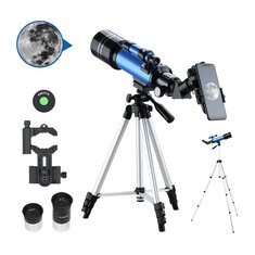 Télescope astronomique AOMEKIE 40070 66X HD, télescope réfracteur de 70 mm avec oculaire redresseur, lentille Barlow 3X, chercheur et trépied avec adaptateur pour téléphone