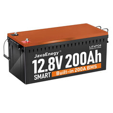 [US Direct] Batería JavaEnegy 12V 200Ah Lifepo4 con BMS incorporado de 200A, paquete de batería de fosfato de hierro y litio para almacenamiento solar de 12V 24V 48V, EV RV Boat