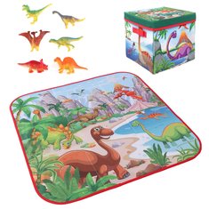 72x72cm Alfombrilla de juego de dibujos animados para niños + 6 Dinosaurio de juguete Plegable cuadrado Caja cámping Alfombrilla para niños Alfombra de picnic gateando 