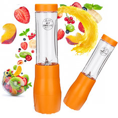 Licuadora de frutas recargable por USB con 6 cuchillas y capacidad de 280 ml, incluye una taza para llevar al aire libre.