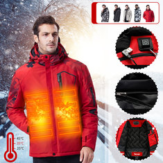 3モードUSB電気加熱コート屋外防水男性フード付き加熱ジャケット熱冬暖かい服